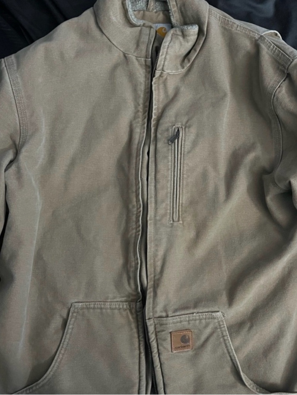 Carhartt Olive Canvas Field Jacket with Sherpa Trim